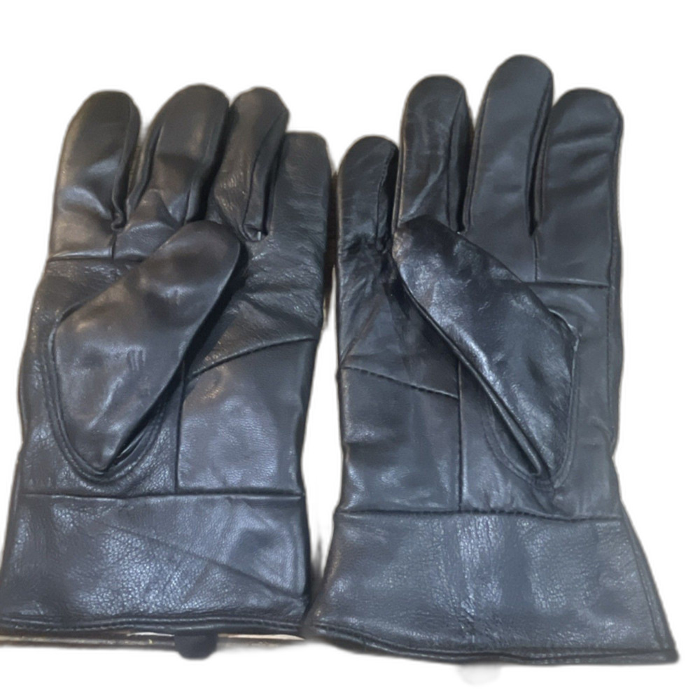Men's Black Genuine Leather Gloves S/M Lined Polyester Wrist Solid Winter #8